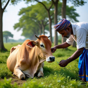 गाय दूध देताना - मिल्क फीवर निवारण