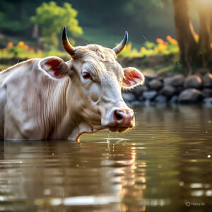 Cow being washed during summer hygiene routine
